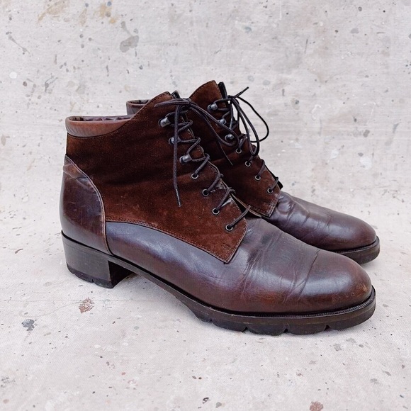 Vintage Paul Green Munchen Brown Suede & Leather Lace Up Ankle Boots Size 9 - Picture 2 of 7